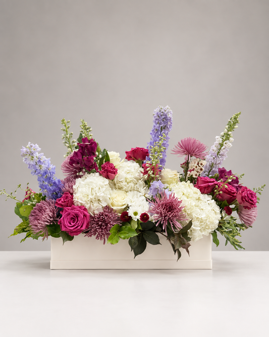 Delphinium Charm Box Arrangements